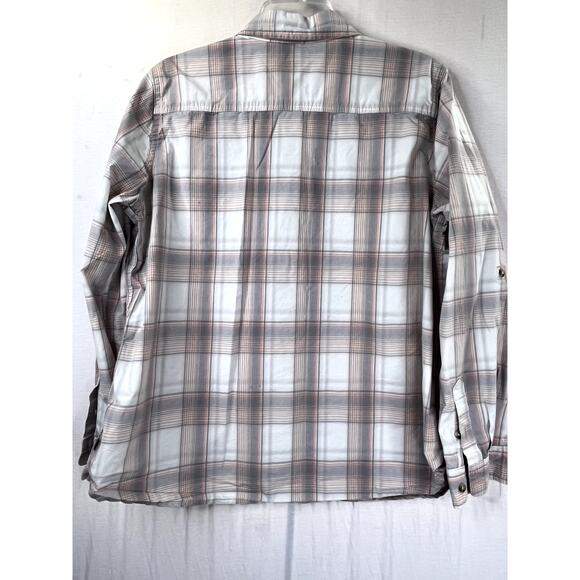 Carhartt Women's Button Up Shirt Roll Tab Sleeves in gray/peach plaid, size XL - Picture 9 of 9